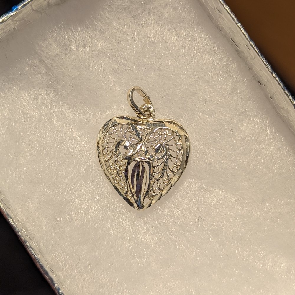 Heart Filigree Sterling Silver Pendant Vintage